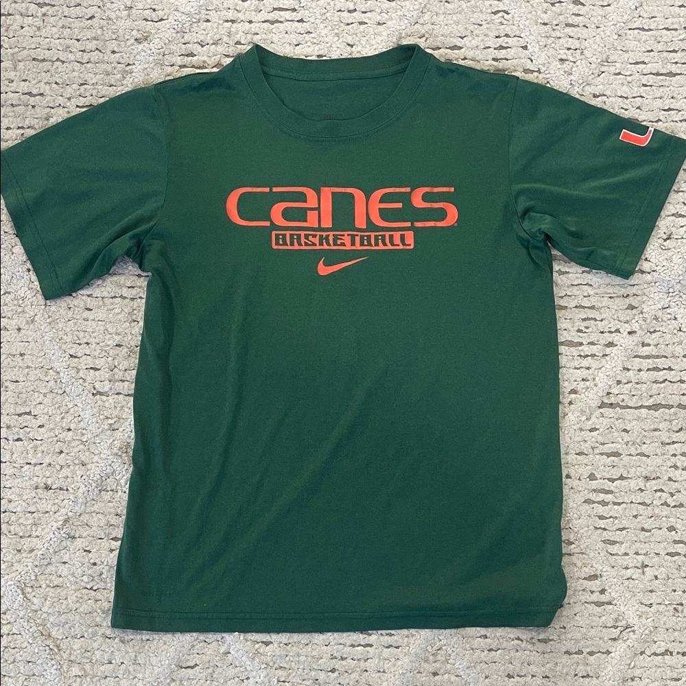 Nike Miami University Green and Orange Canes basketball Tee size large